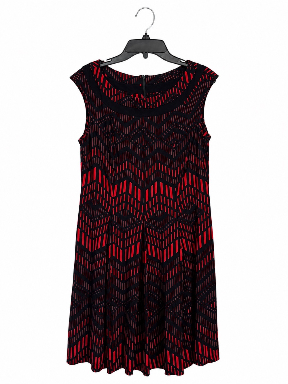 Danny & Nicole Fit Flare Dress Womens 14 Red Black Geometric Midi Dress